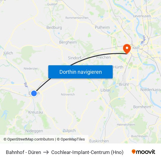 Bahnhof - Düren to Cochlear-Implant-Centrum (Hno) map