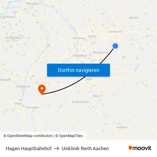 Hagen Hauptbahnhof to Uniklinik Rwth Aachen map