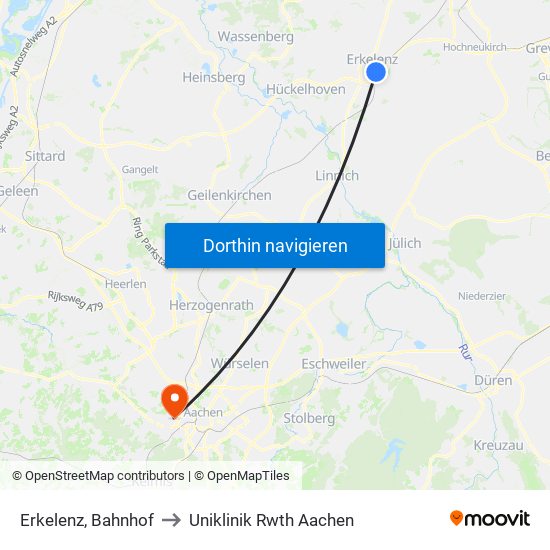 Erkelenz, Bahnhof to Uniklinik Rwth Aachen map