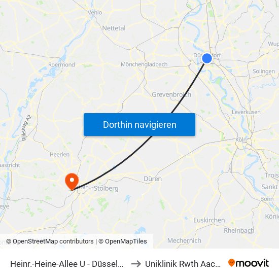 Heinr.-Heine-Allee U - Düsseldorf to Uniklinik Rwth Aachen map