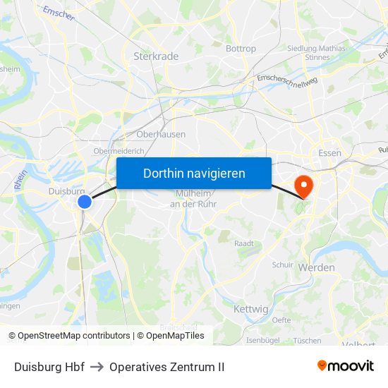 Duisburg Hbf to Operatives Zentrum II map