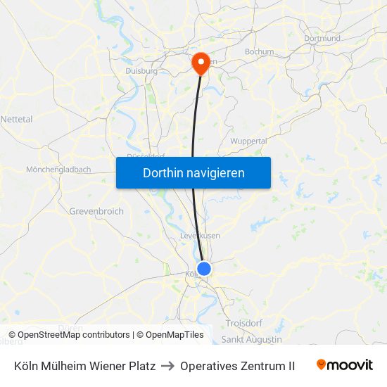 Köln Mülheim Wiener Platz to Operatives Zentrum II map
