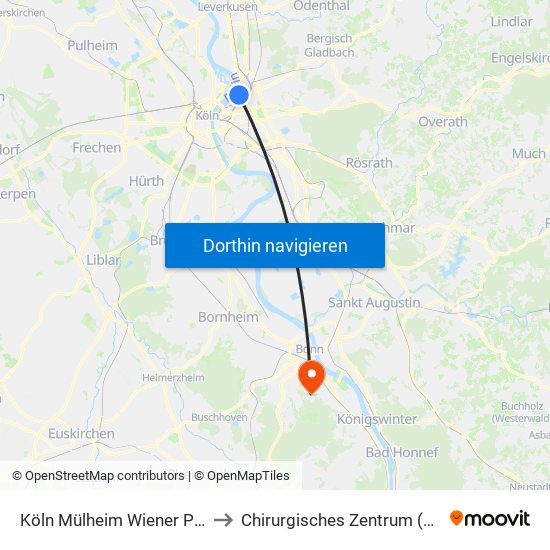 Köln Mülheim Wiener Platz to Chirurgisches Zentrum (Opz) map