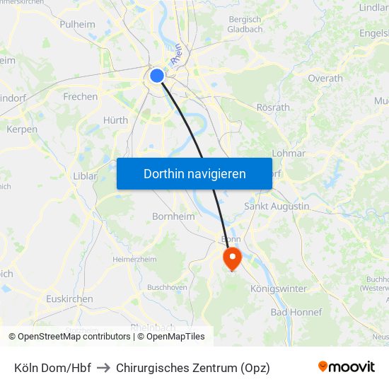 Köln Dom/Hbf to Chirurgisches Zentrum (Opz) map
