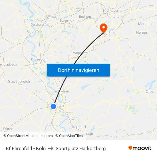 Bf Ehrenfeld - Köln to Sportplatz Harkortberg map