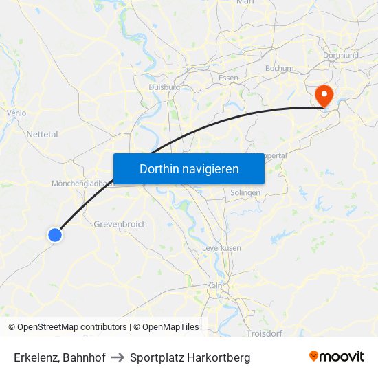 Erkelenz, Bahnhof to Sportplatz Harkortberg map