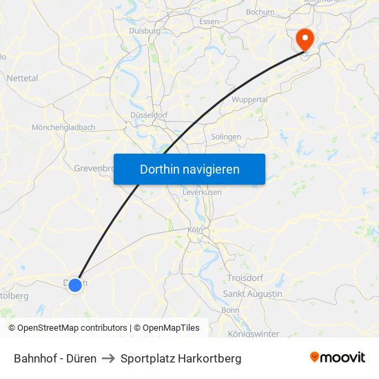 Bahnhof - Düren to Sportplatz Harkortberg map