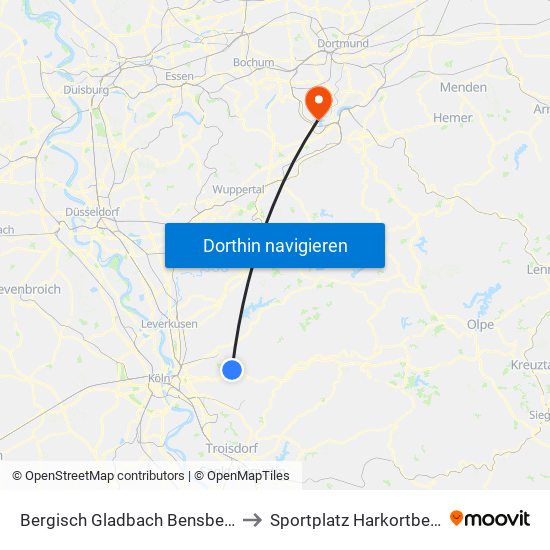 Bergisch Gladbach Bensberg to Sportplatz Harkortberg map