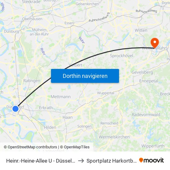 Heinr.-Heine-Allee U - Düsseldorf to Sportplatz Harkortberg map