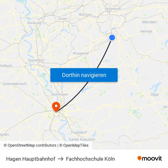 Hagen Hauptbahnhof to Fachhochschule Köln map