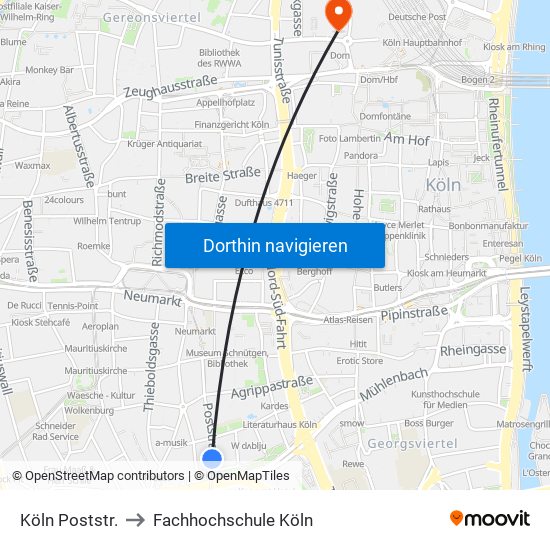 Köln Poststr. to Fachhochschule Köln map