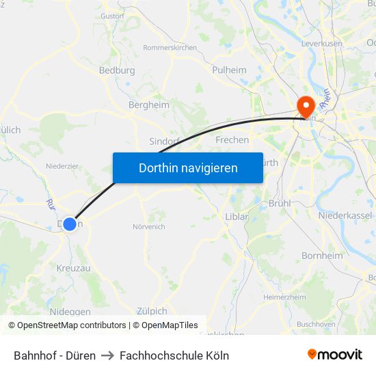 Bahnhof - Düren to Fachhochschule Köln map