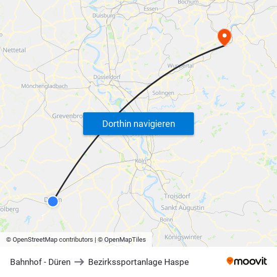 Bahnhof - Düren to Bezirkssportanlage Haspe map
