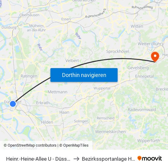 Heinr.-Heine-Allee U - Düsseldorf to Bezirkssportanlage Haspe map