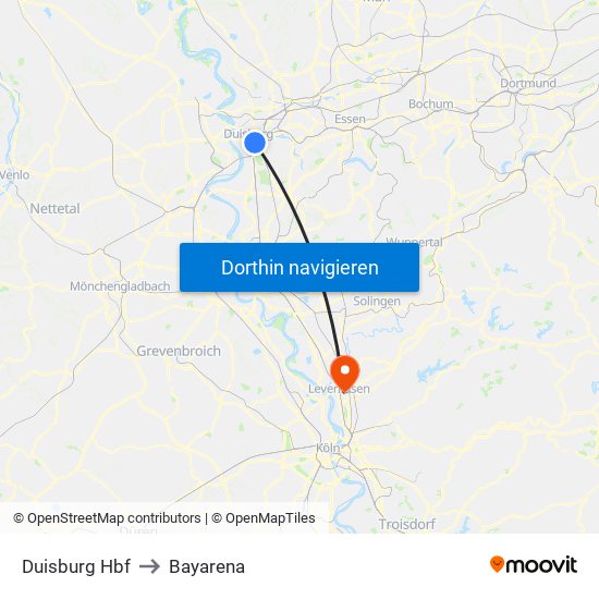 Duisburg Hbf to Bayarena map