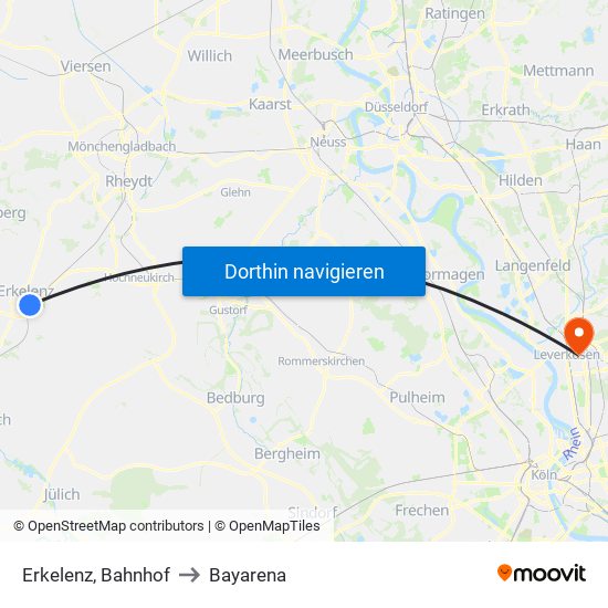 Erkelenz, Bahnhof to Bayarena map