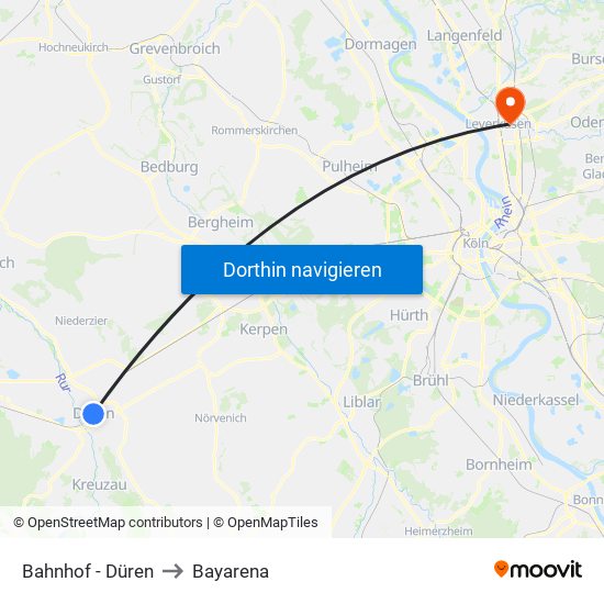 Bahnhof - Düren to Bayarena map