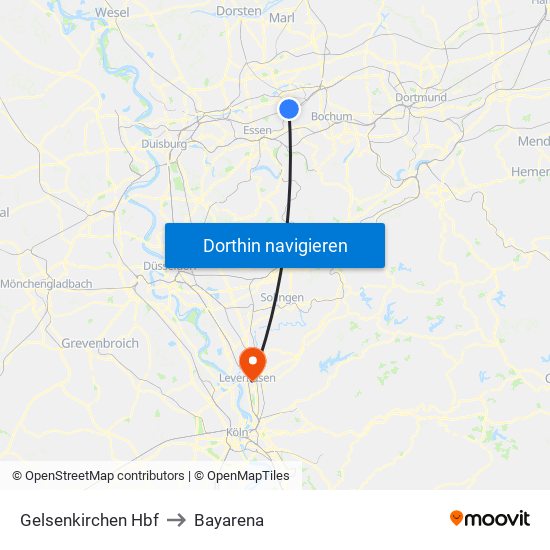 Gelsenkirchen Hbf to Bayarena map