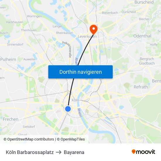 Köln Barbarossaplatz to Bayarena map