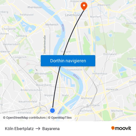 Köln Ebertplatz to Bayarena map