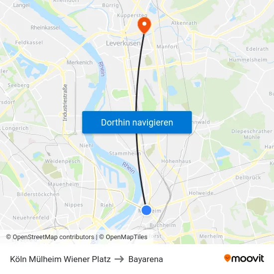 Köln Mülheim Wiener Platz to Bayarena map