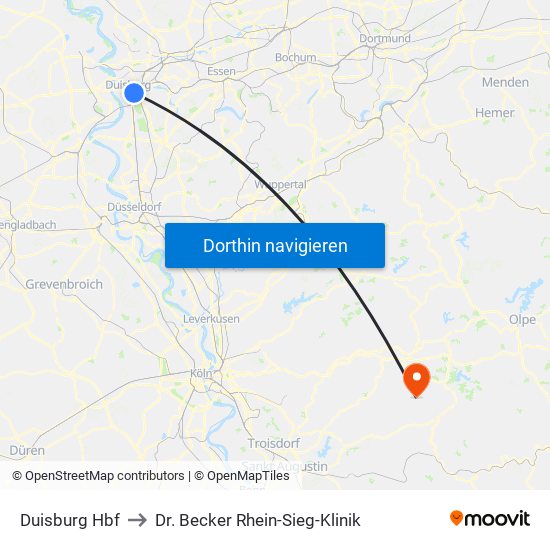 Duisburg Hbf to Dr. Becker Rhein-Sieg-Klinik map