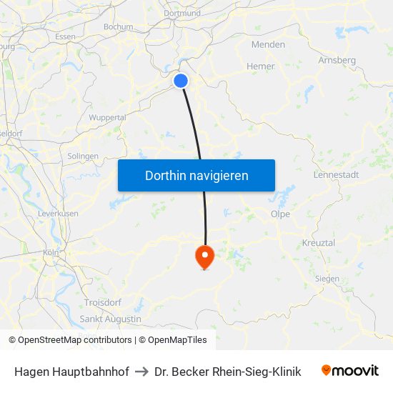 Hagen Hauptbahnhof to Dr. Becker Rhein-Sieg-Klinik map