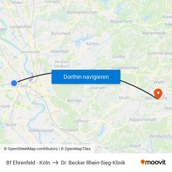 Bf Ehrenfeld - Köln to Dr. Becker Rhein-Sieg-Klinik map