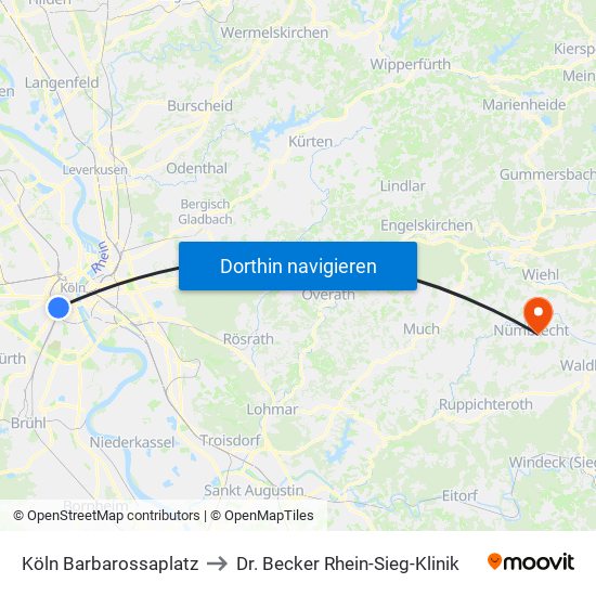 Köln Barbarossaplatz to Dr. Becker Rhein-Sieg-Klinik map