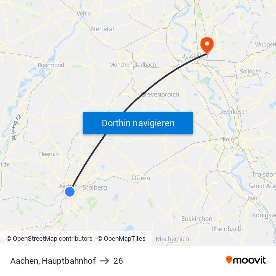 Aachen, Hauptbahnhof to 26 map