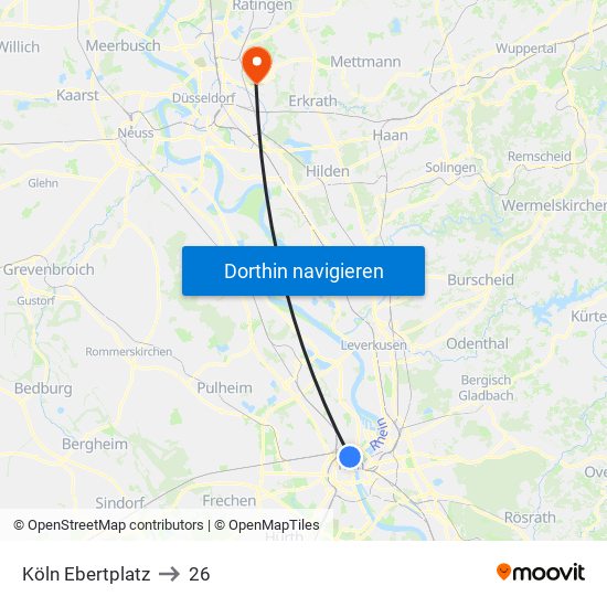 Köln Ebertplatz to 26 map