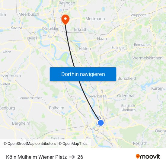 Köln Mülheim Wiener Platz to 26 map