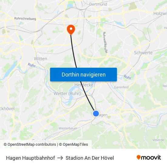 Hagen Hauptbahnhof to Stadion An Der Hövel map