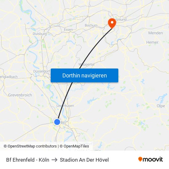 Bf Ehrenfeld - Köln to Stadion An Der Hövel map