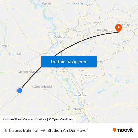 Erkelenz, Bahnhof to Stadion An Der Hövel map