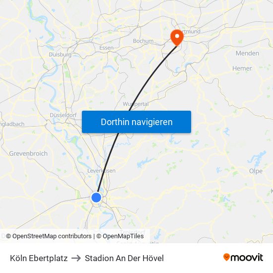 Köln Ebertplatz to Stadion An Der Hövel map
