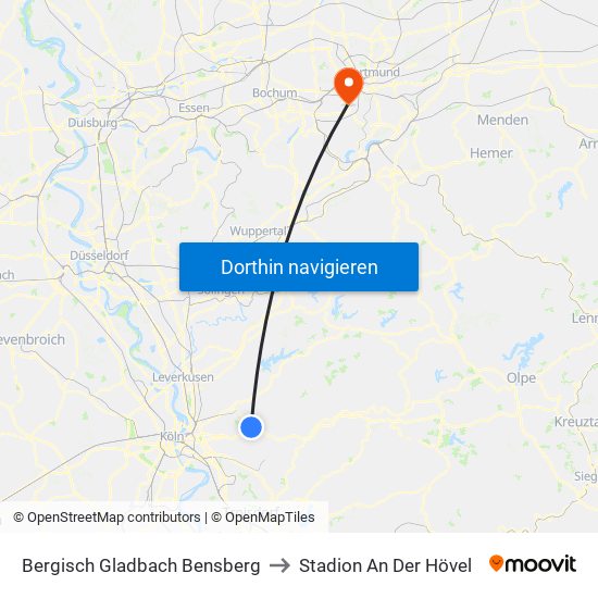 Bergisch Gladbach Bensberg to Stadion An Der Hövel map