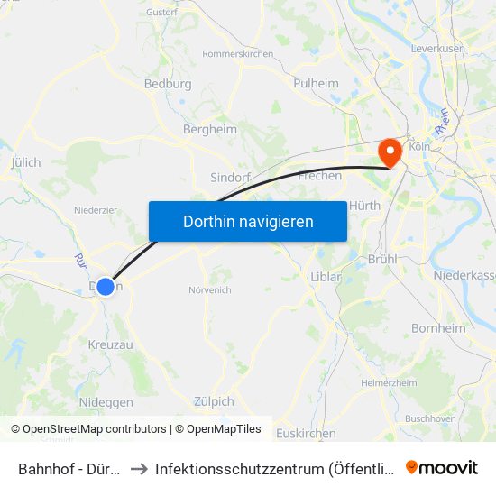 Bahnhof - Düren to Infektionsschutzzentrum (Öffentlich) map