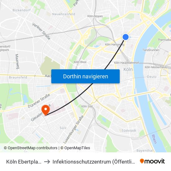 Köln Ebertplatz to Infektionsschutzzentrum (Öffentlich) map