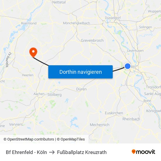 Bf Ehrenfeld - Köln to Fußballplatz Kreuzrath map