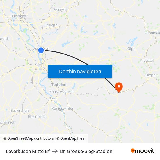 Leverkusen Mitte Bf to Dr. Grosse-Sieg-Stadion map