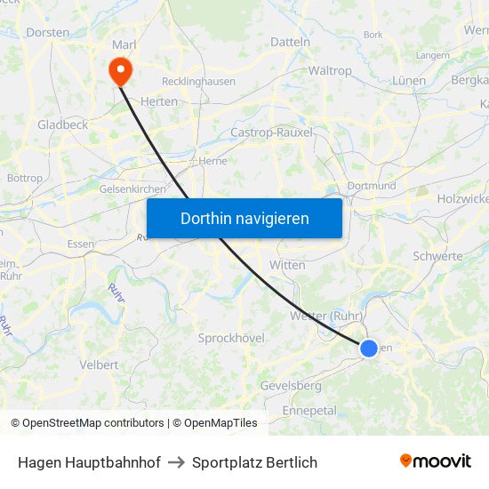 Hagen Hauptbahnhof to Sportplatz Bertlich map