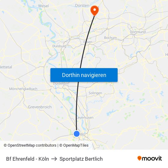 Bf Ehrenfeld - Köln to Sportplatz Bertlich map