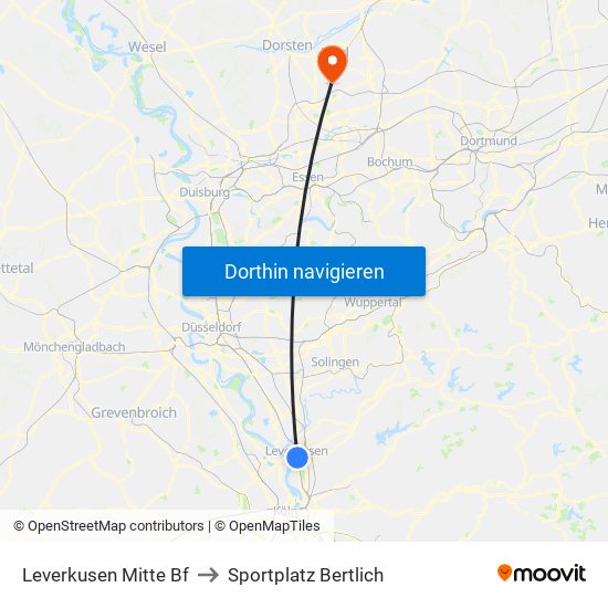 Leverkusen Mitte Bf to Sportplatz Bertlich map