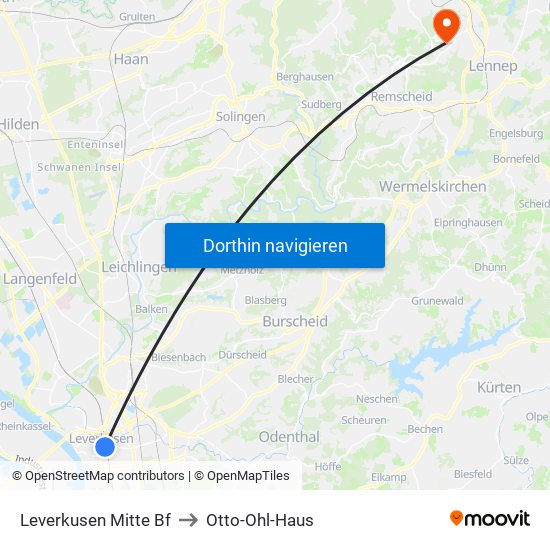 Leverkusen Mitte Bf to Otto-Ohl-Haus map