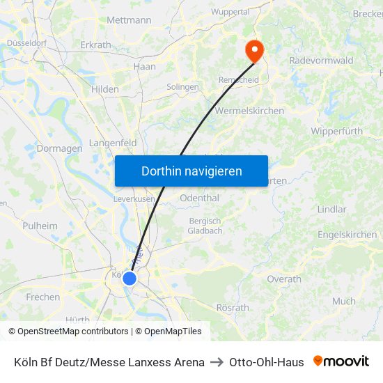 Köln Bf Deutz/Messe Lanxess Arena to Otto-Ohl-Haus map