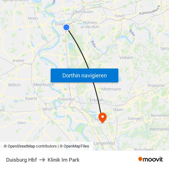 Duisburg Hbf to Klinik Im Park map