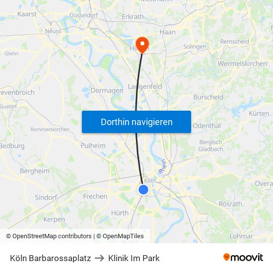 Köln Barbarossaplatz to Klinik Im Park map