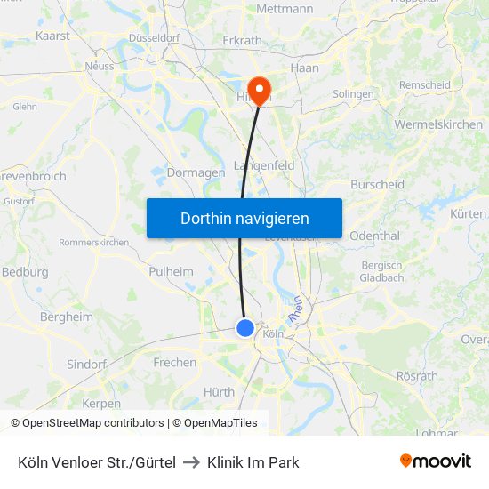 Köln Venloer Str./Gürtel to Klinik Im Park map