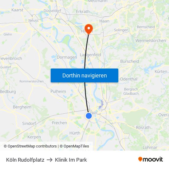 Köln Rudolfplatz to Klinik Im Park map